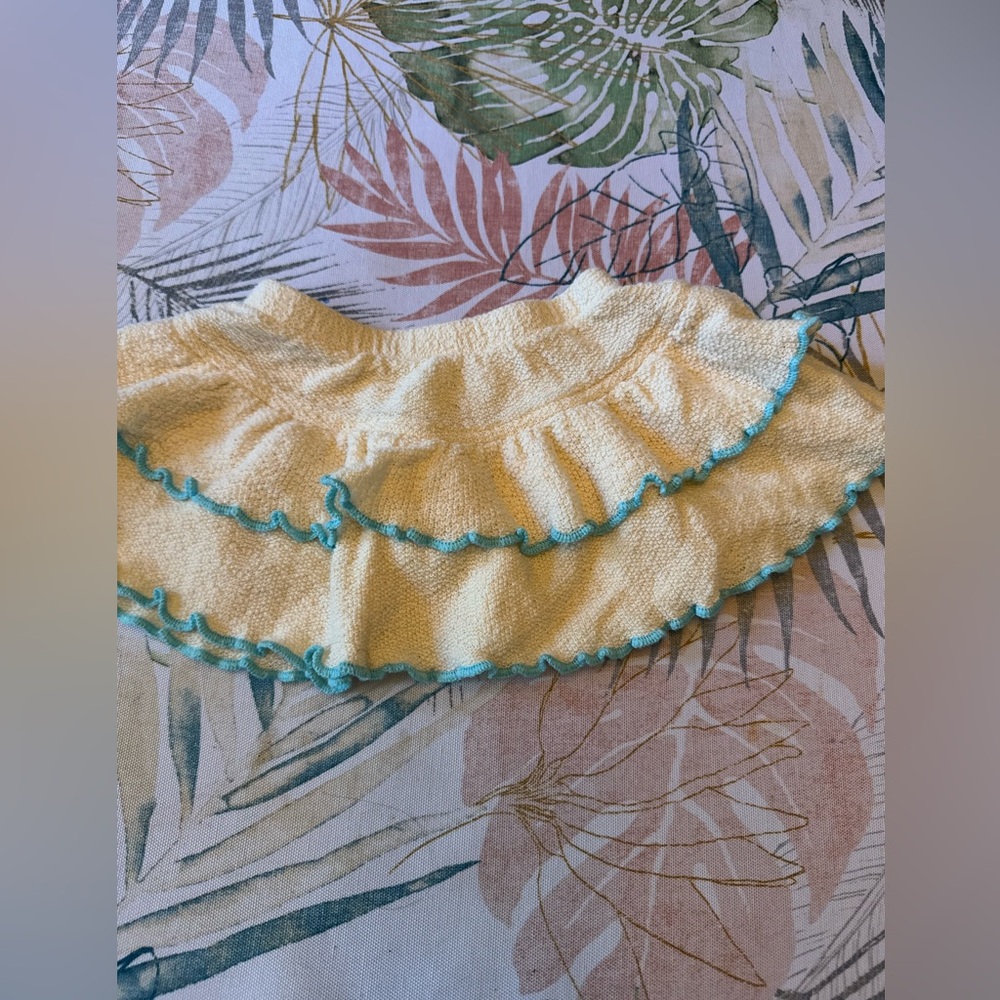 Cream Ruffled Kids Skirt with Blue Trim